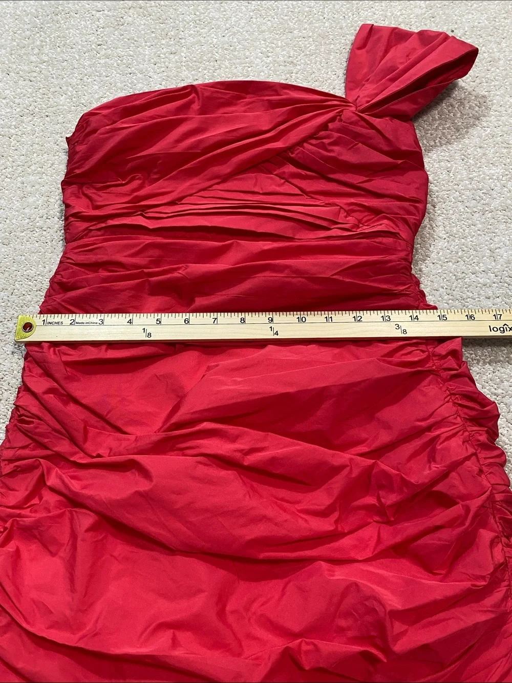 Zara Bright Red One-Shoulder Ruched Mini Dress Size S